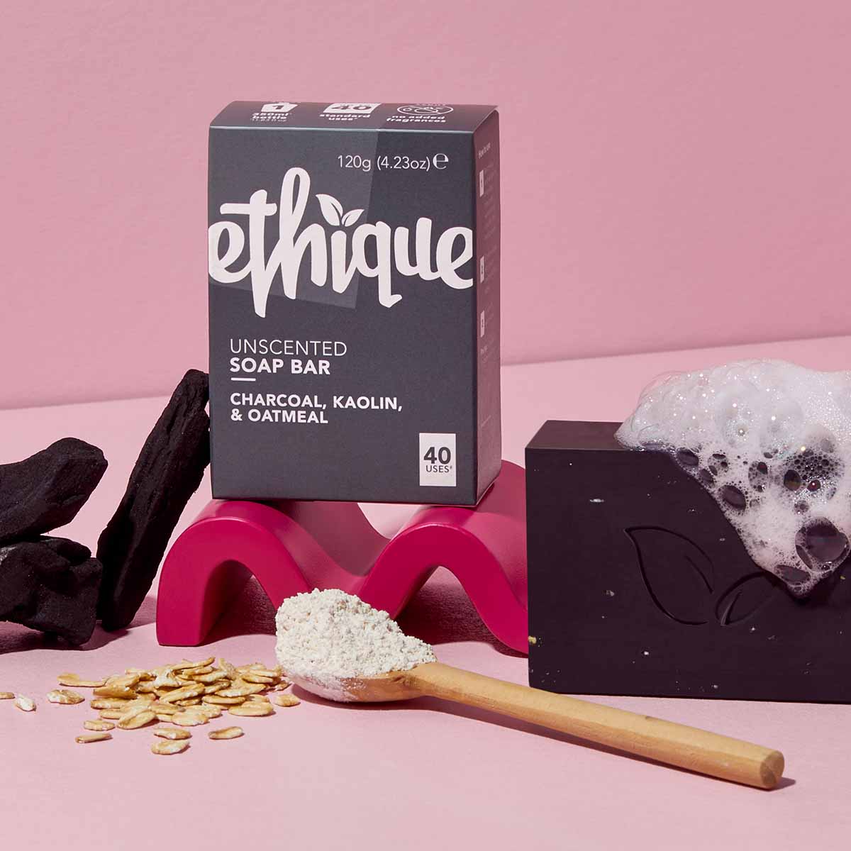 Ethique Unscented Charcoal, Kaolin, & Oatmeal Soap Bar-The Living Co.