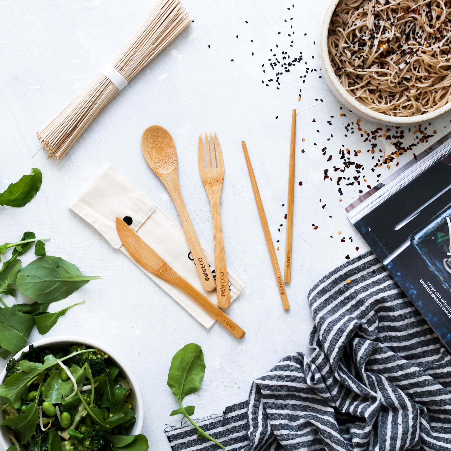 Ever Eco Bamboo Cutlery Set With Chopsticks-The Living Co.