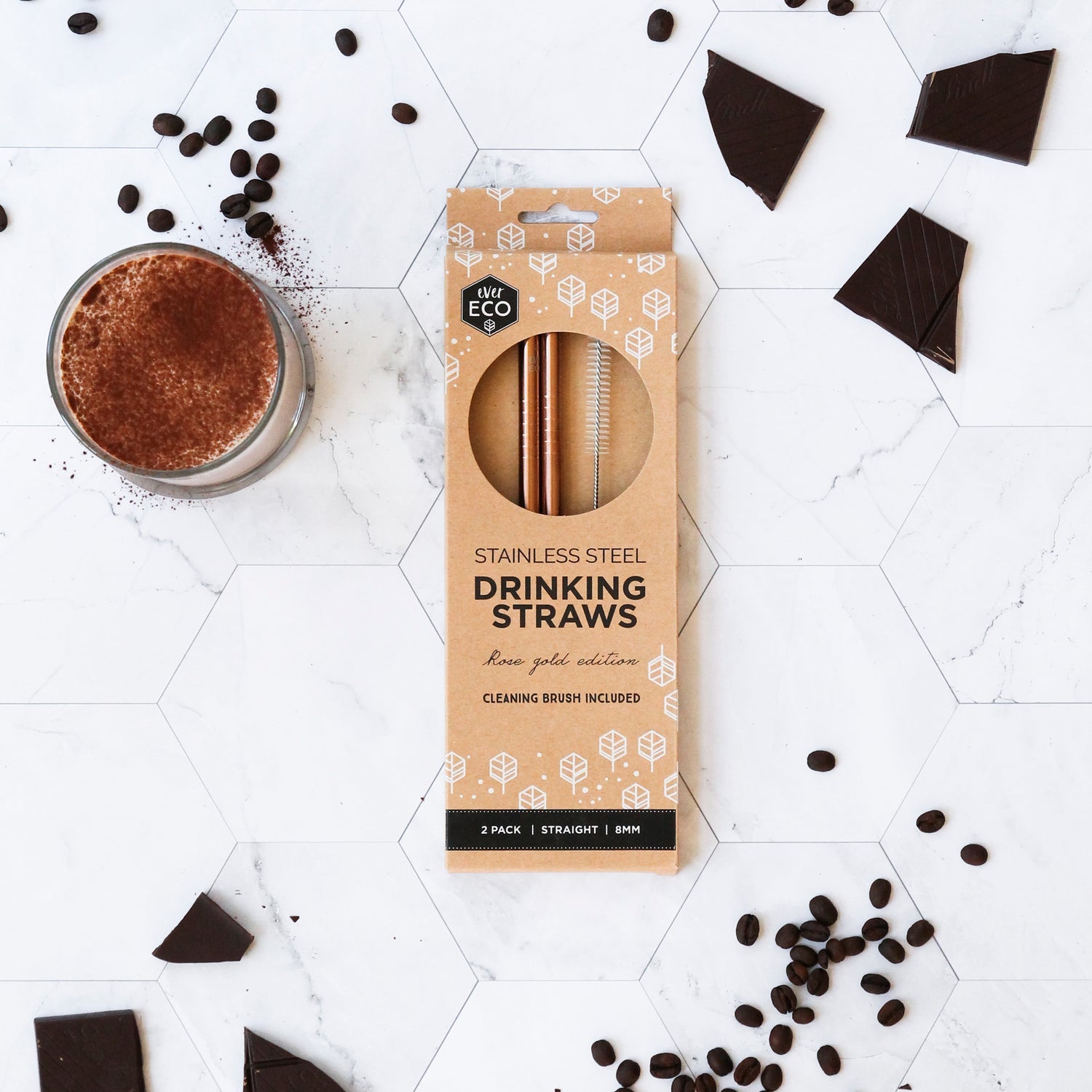 Ever Eco Rose Gold Straws Straight - 2pk