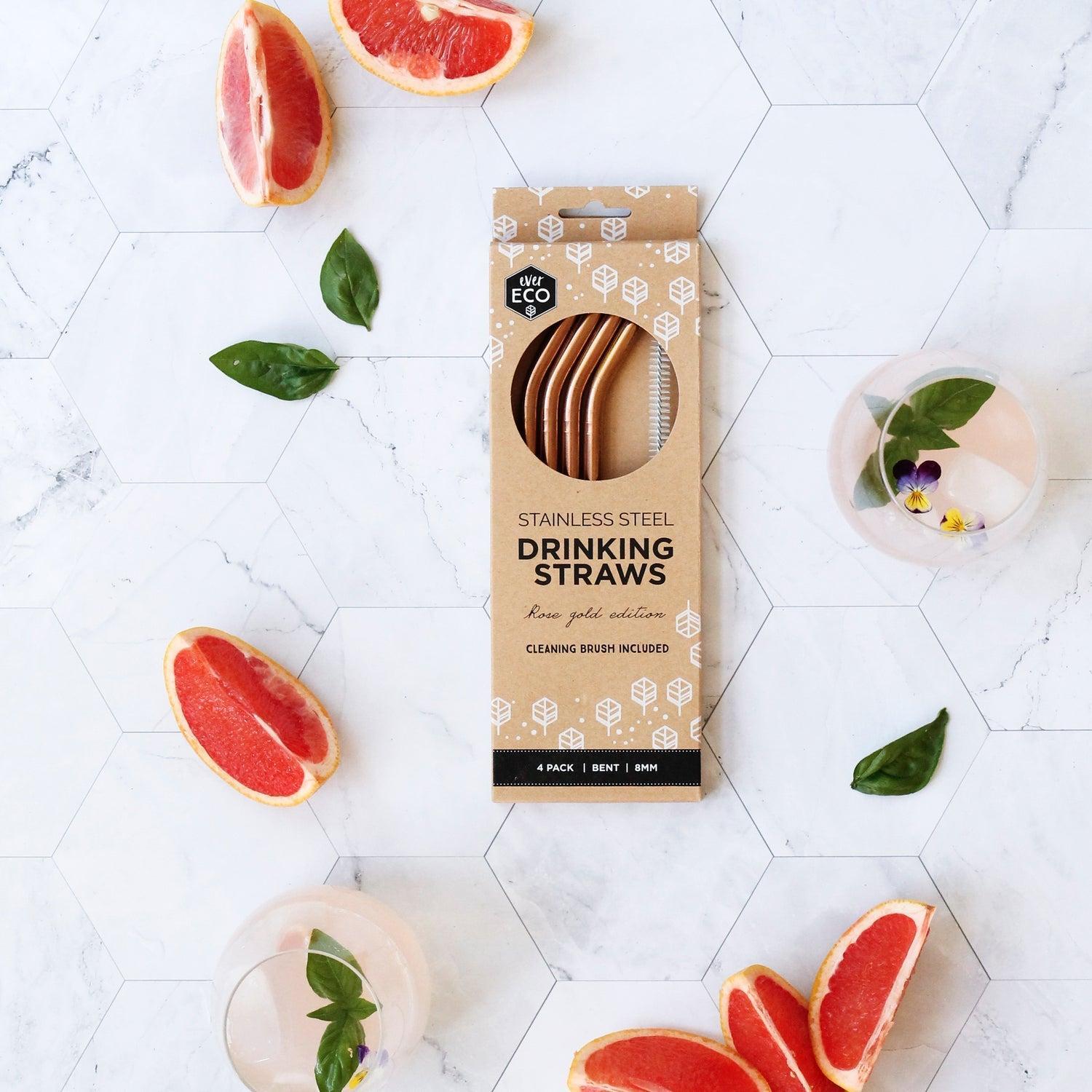 Ever Eco Rose Gold Straws Bent - 4pk