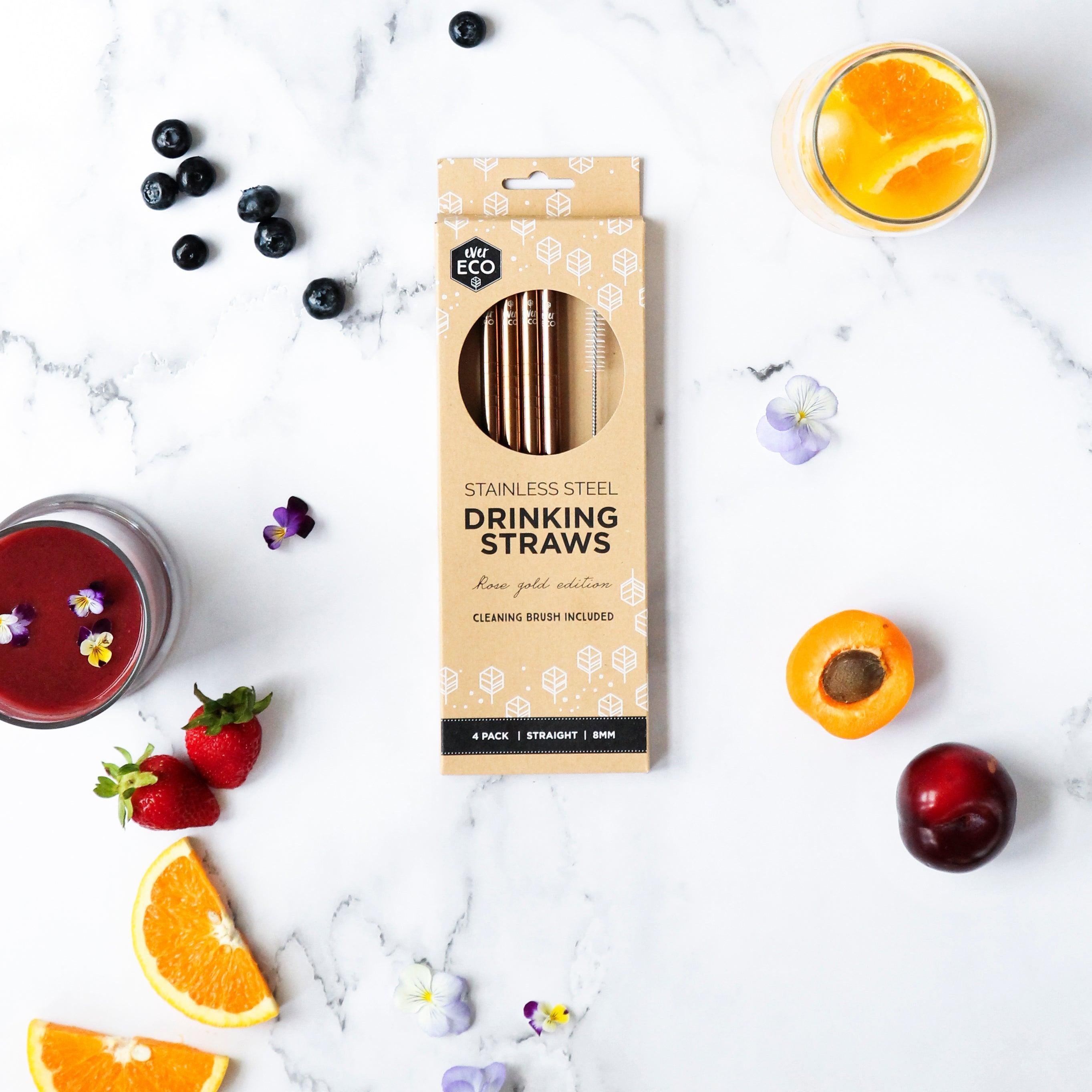 Ever Eco Rose Gold Straight Straws - 4pk