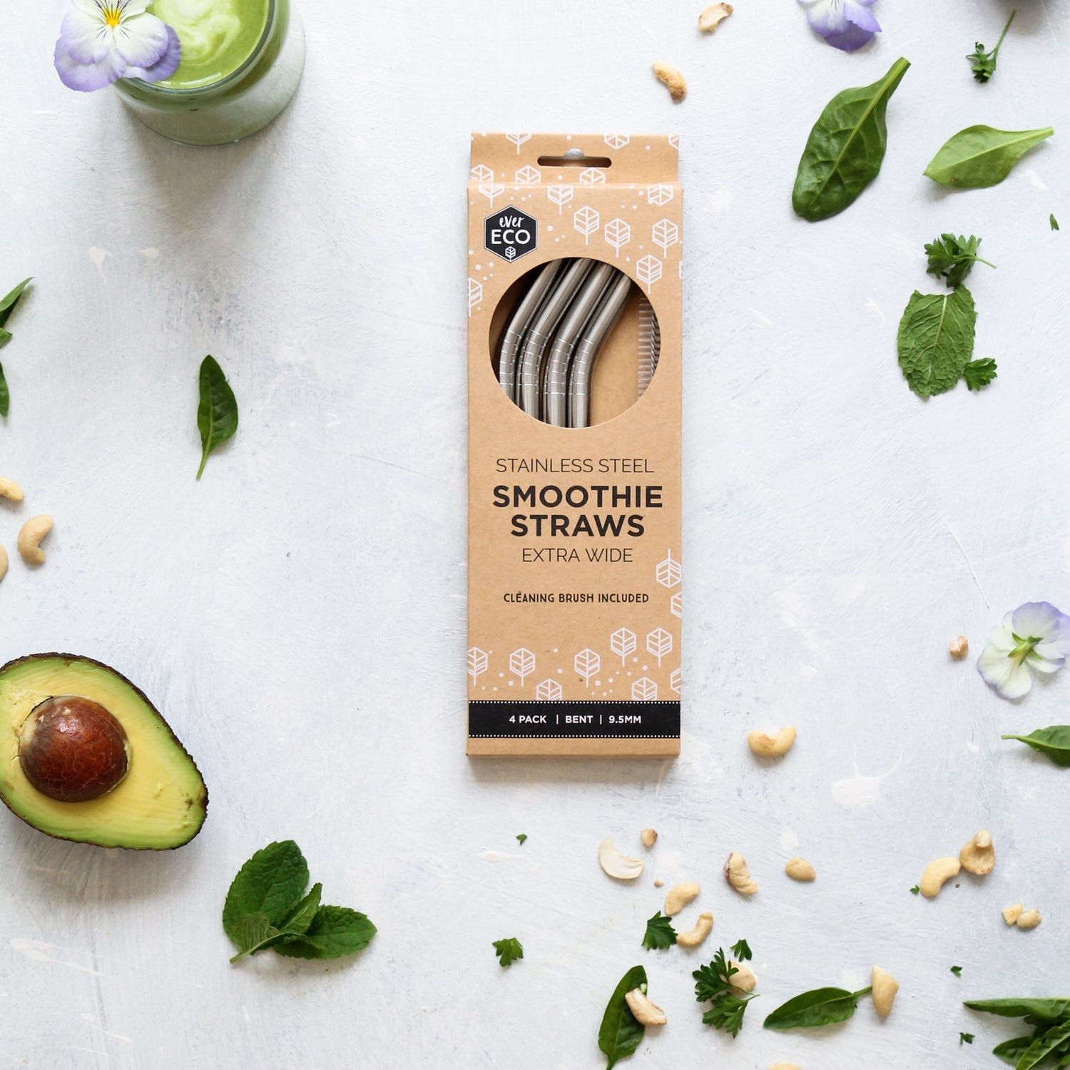 Ever Eco Stainless Steel Smoothie Straws bent - 4pk