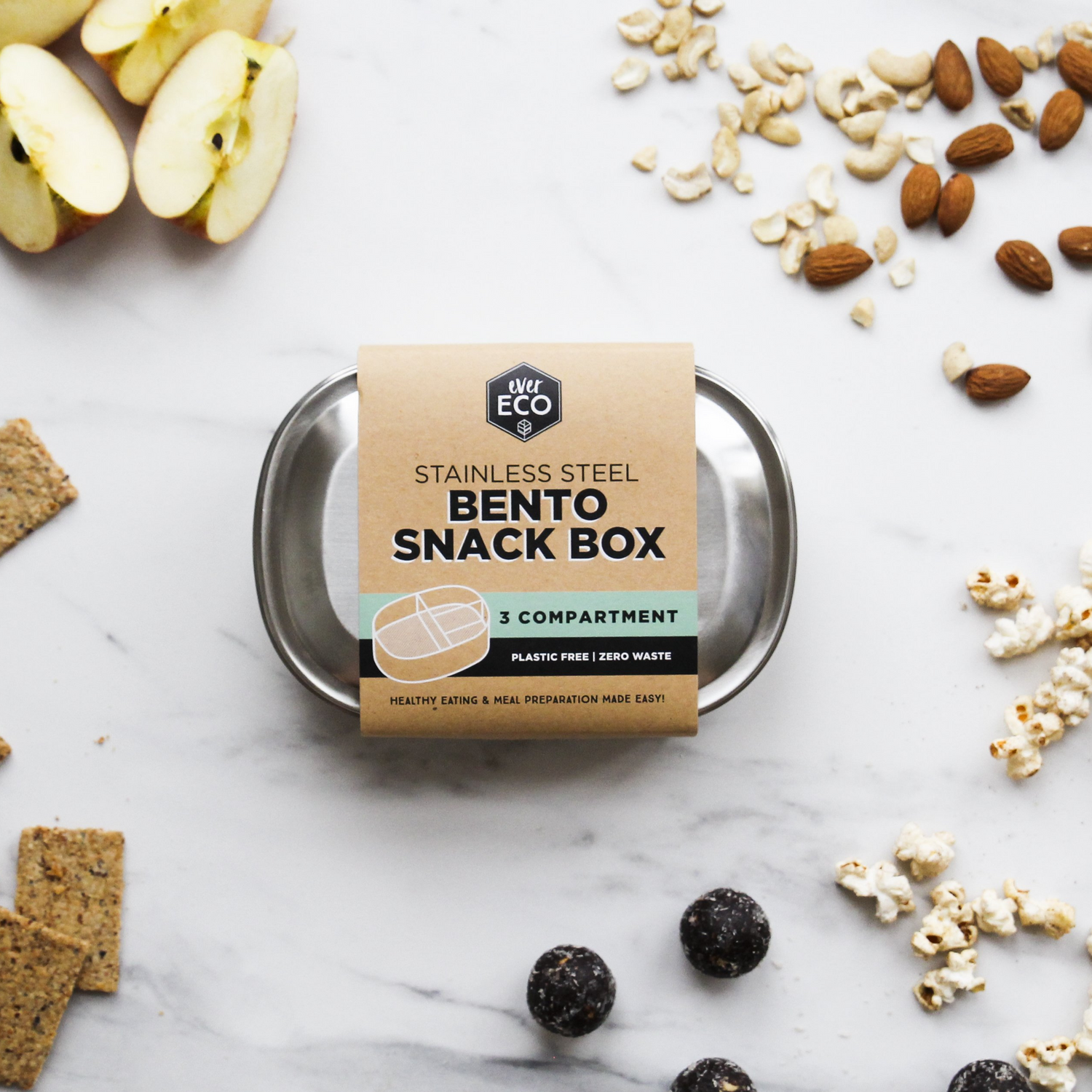 Ever Eco Stainless Steel Bento Snack Box 3 Compartments 580ml