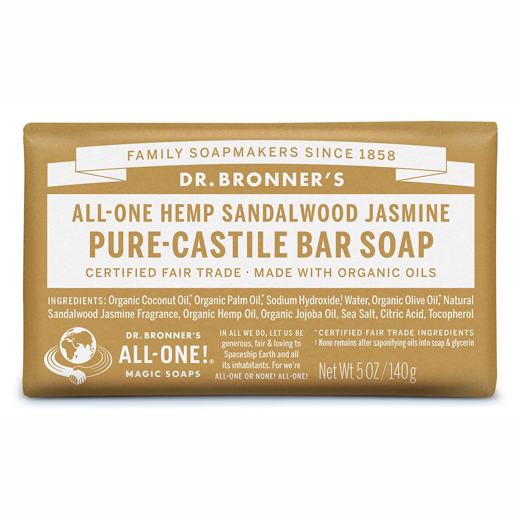 Dr. Bronner's Pure Castile Bar Soap Sandalwood Jasmine 140g-The Living Co.
