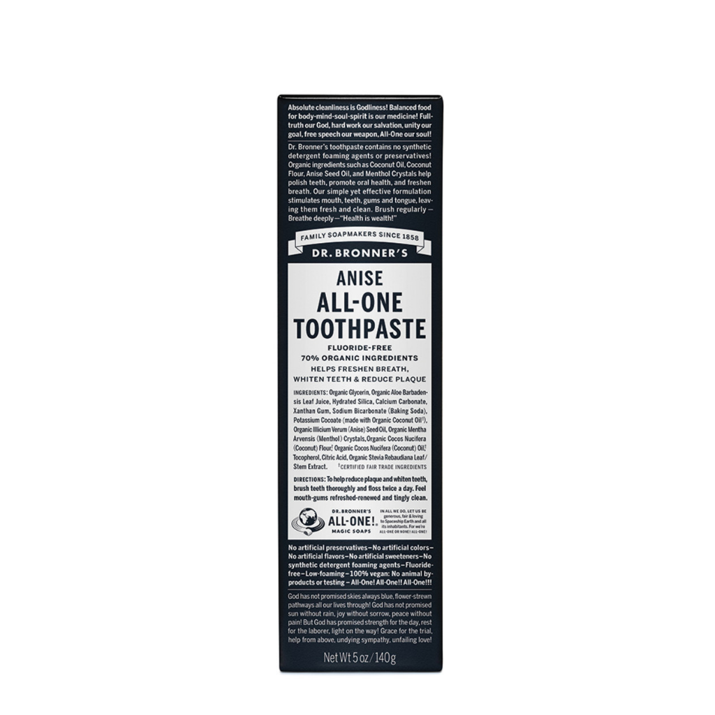Dr. Bronner's All-One Toothpaste Anise 140g-The Living Co.