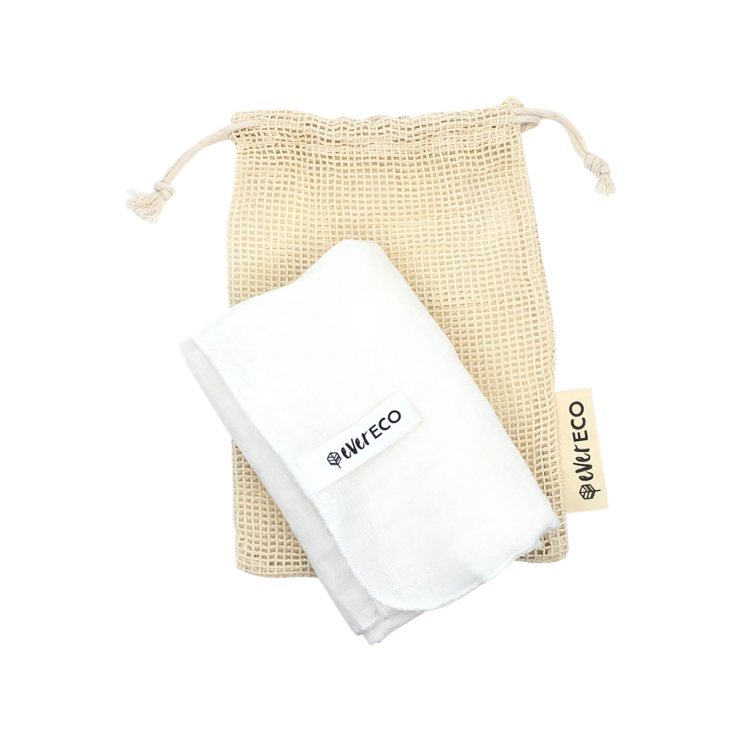 Ever Eco Muslin Facial Cloths With Cotton Wash Bag-The Living Co.