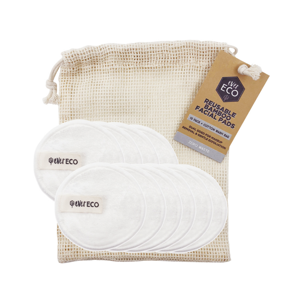 Ever Eco Replacement Bamboo Facial Pads With Cotton Wash Bag 10pk-The Living Co.