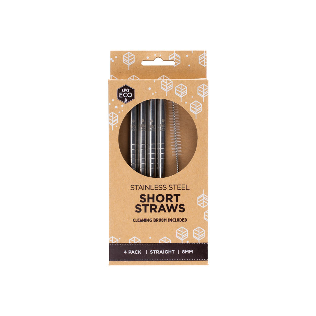 Ever Eco Stainless Steel Short Straws Straight - 4pk