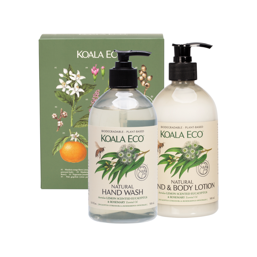 Koala Eco Hand Wash & Body Lotion Gift Pack Lemon Scented, Eucalyptus & Rosemary-The Living Co.