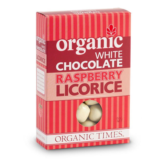 Organic Times White Chocolate Raspberry Licorice 150g-The Living Co.
