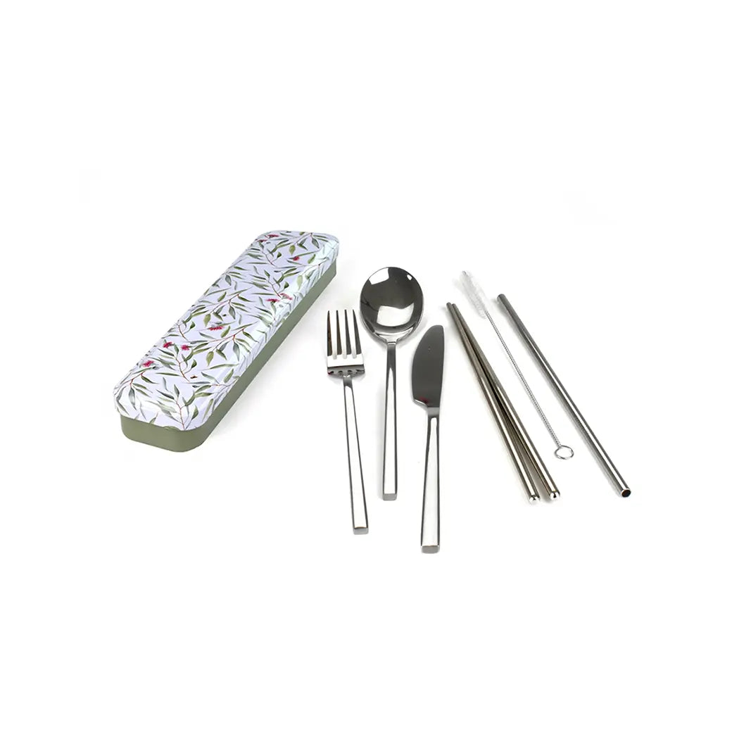 RetroKitchen Carry Your Cutlery - Eucalyptus Stainless Steel Cutlery Set-The Living Co.