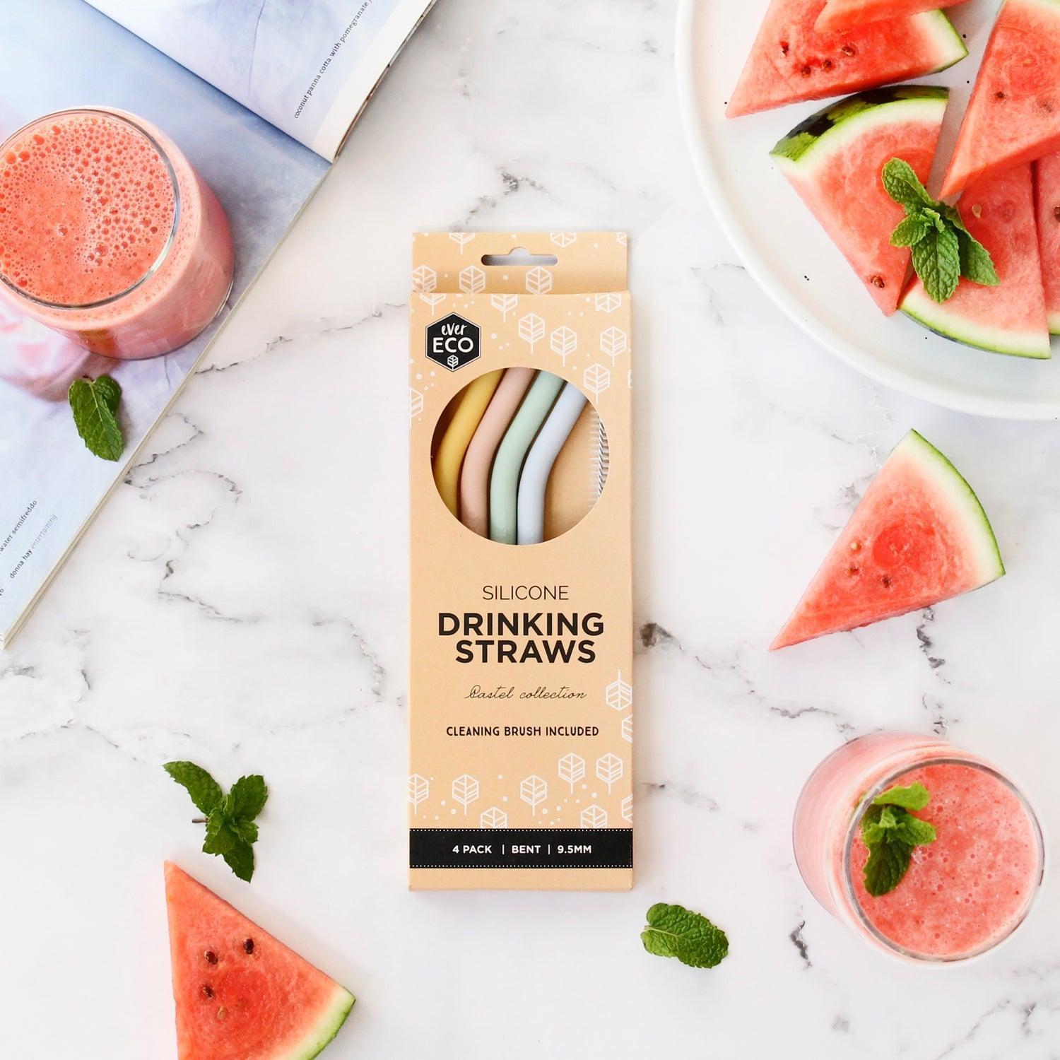 Ever Eco Silicone Drinking Straws - Spring Pastels Bent 4pk