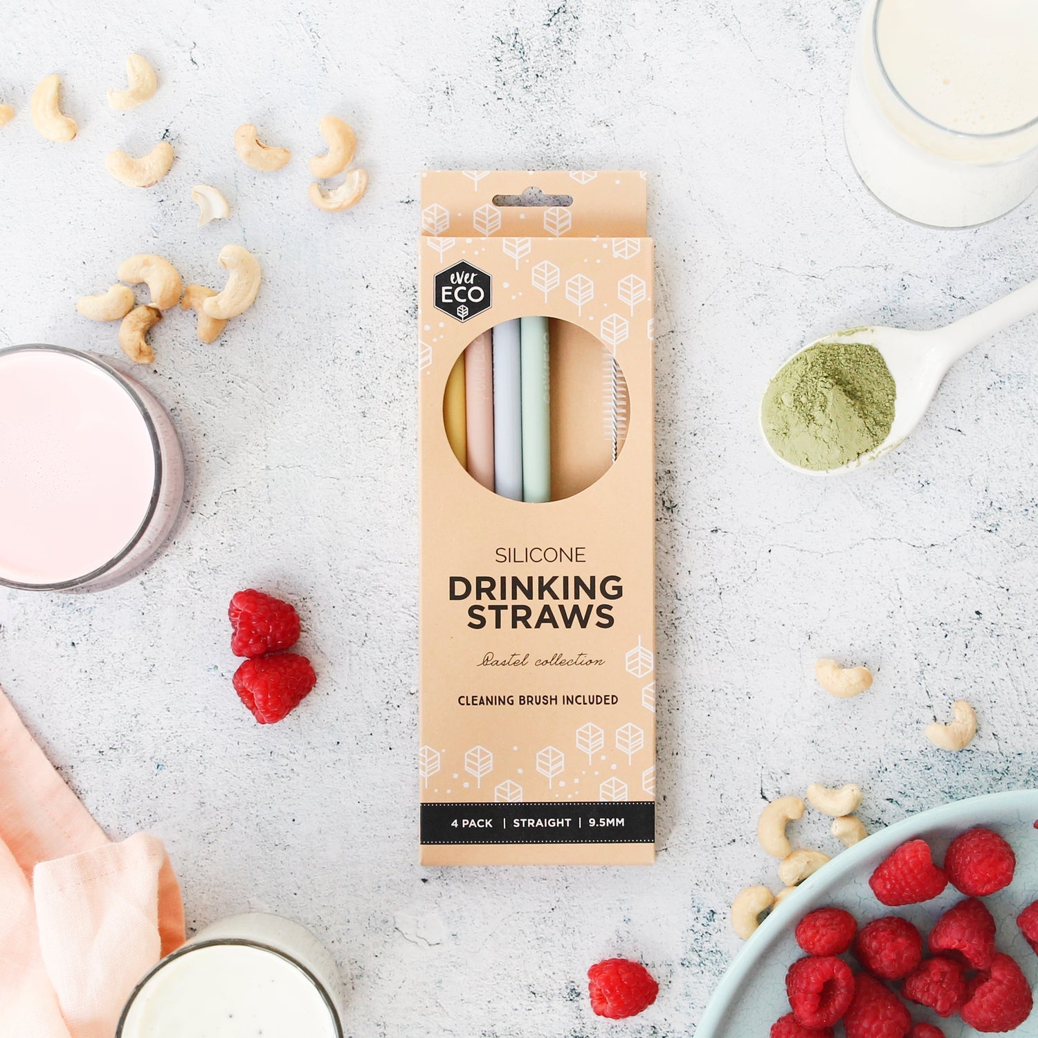Ever Eco Silicone Drinking Straws - Spring Pastels Straight 4pk