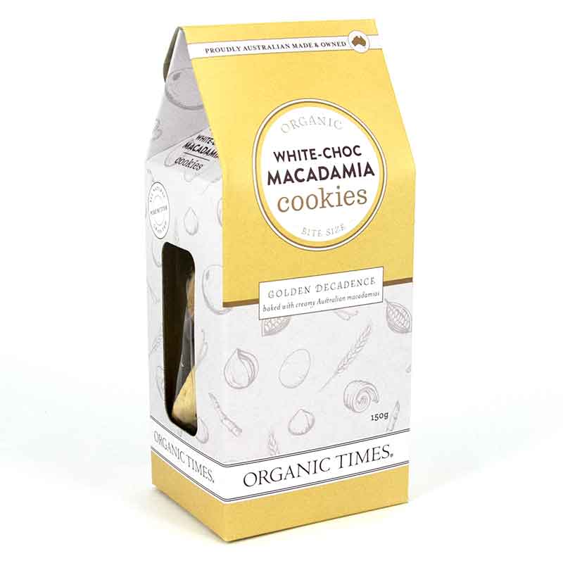 Organic Times White Choc Macadamia Cookies 150g-The Living Co.