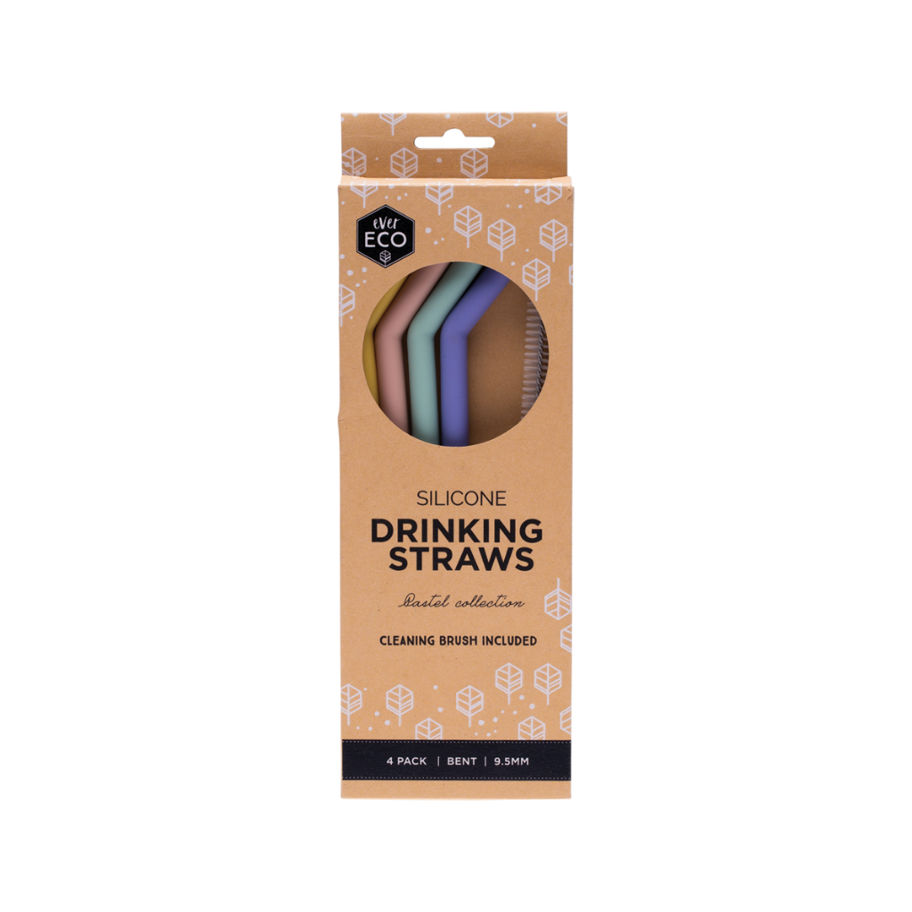 Ever Eco Silicone Drinking Straws - Spring Pastels Bent 4pk