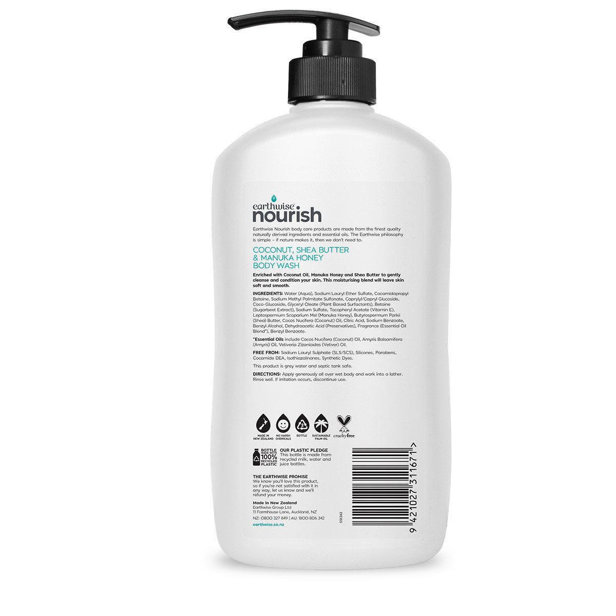 Earthwise Nourish Body Wash Coconut, Shea Butter & Manuka Honey 1L