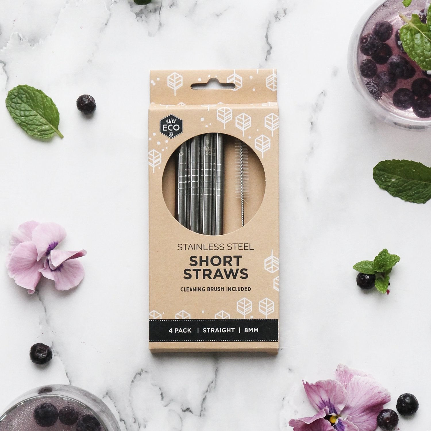 Ever Eco Stainless Steel Short Straws Straight - 4pk