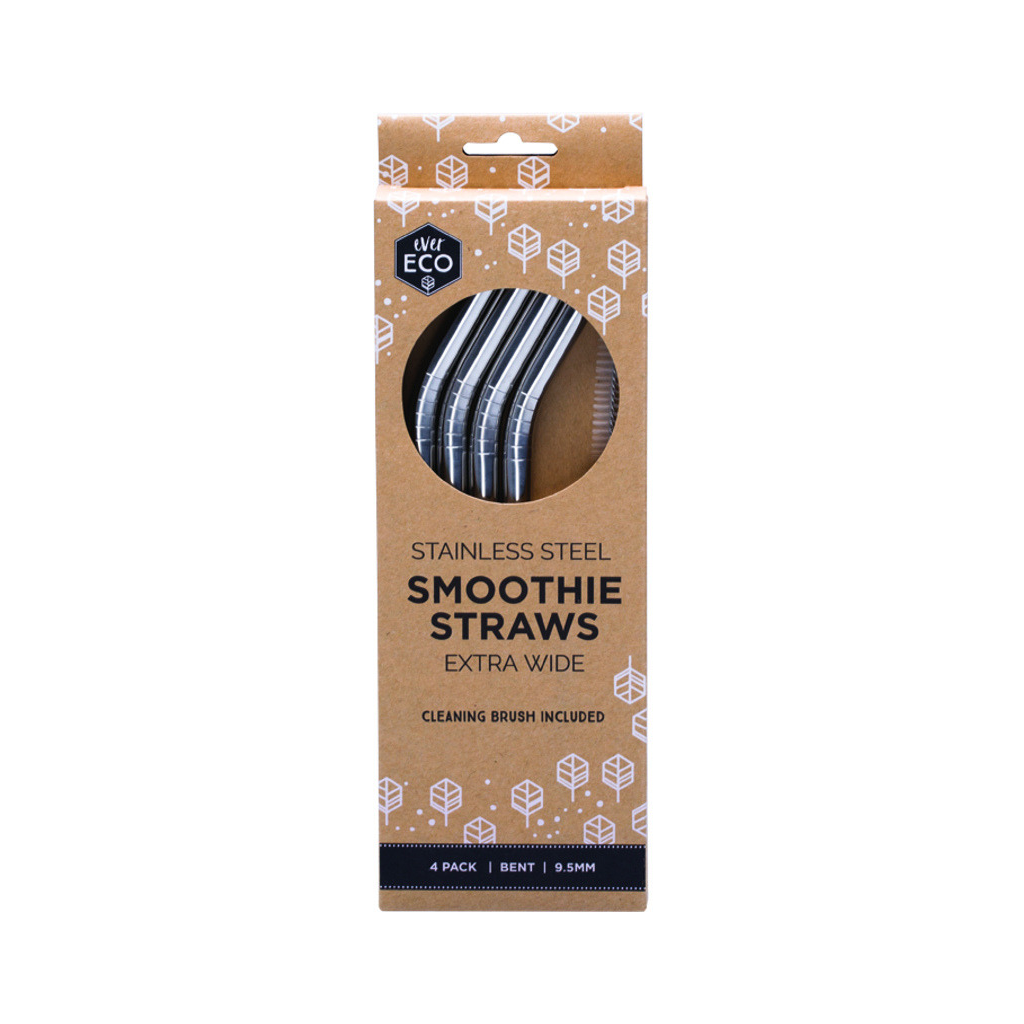 Ever Eco Stainless Steel Smoothie Straws bent - 4pk