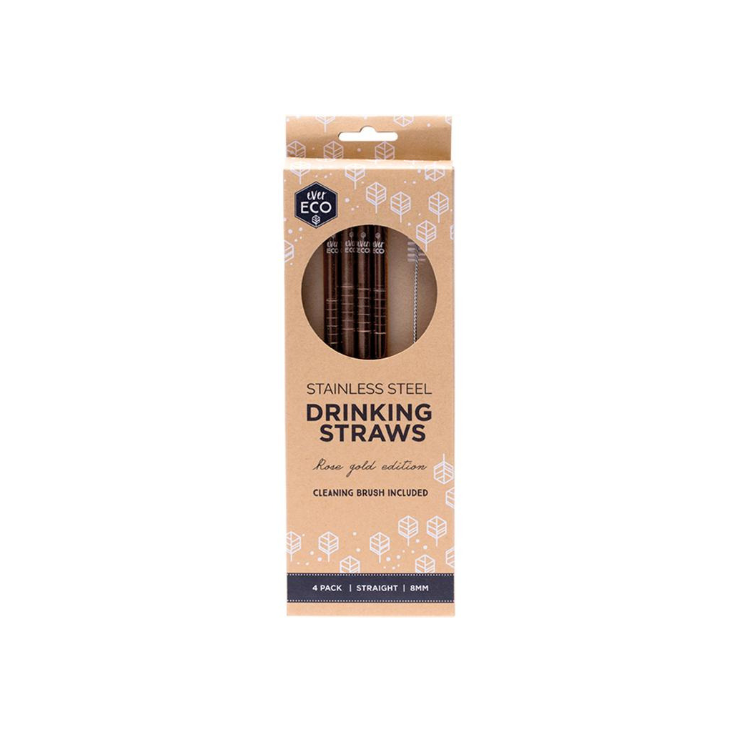 Ever Eco Rose Gold Straight Straws - 4pk-The Living Co.