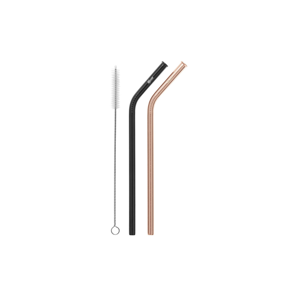 Cheeki Stainless Steel Straws - Bent Rose Gold & Black + Brush 2pk-The Living Co.