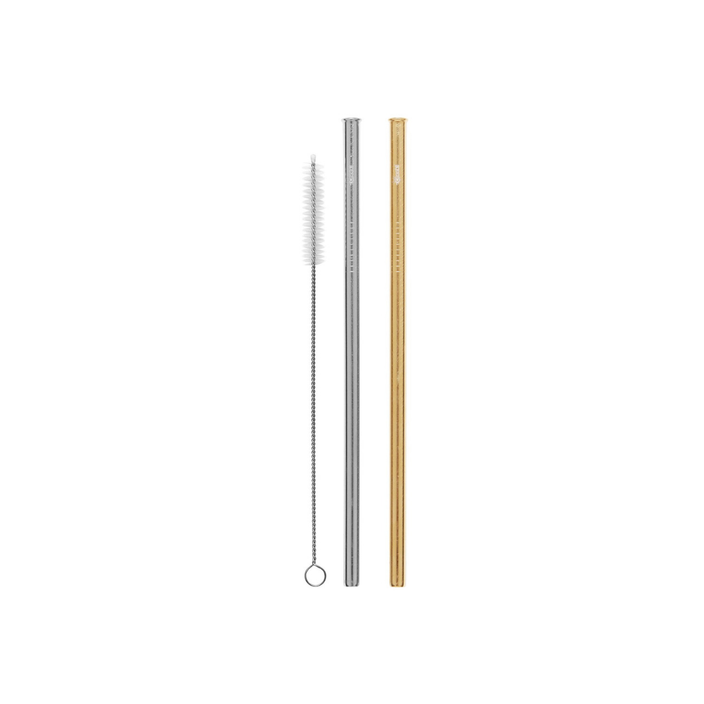 Cheeki Stainless Steel Straws - Straight Silver & Gold + Cleaning Brush 2pk-The Living Co.