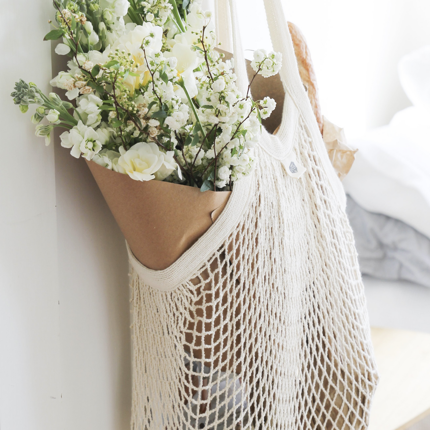 Ever Eco Organic Cotton Net Tote Bag - Long Handle-The Living Co.