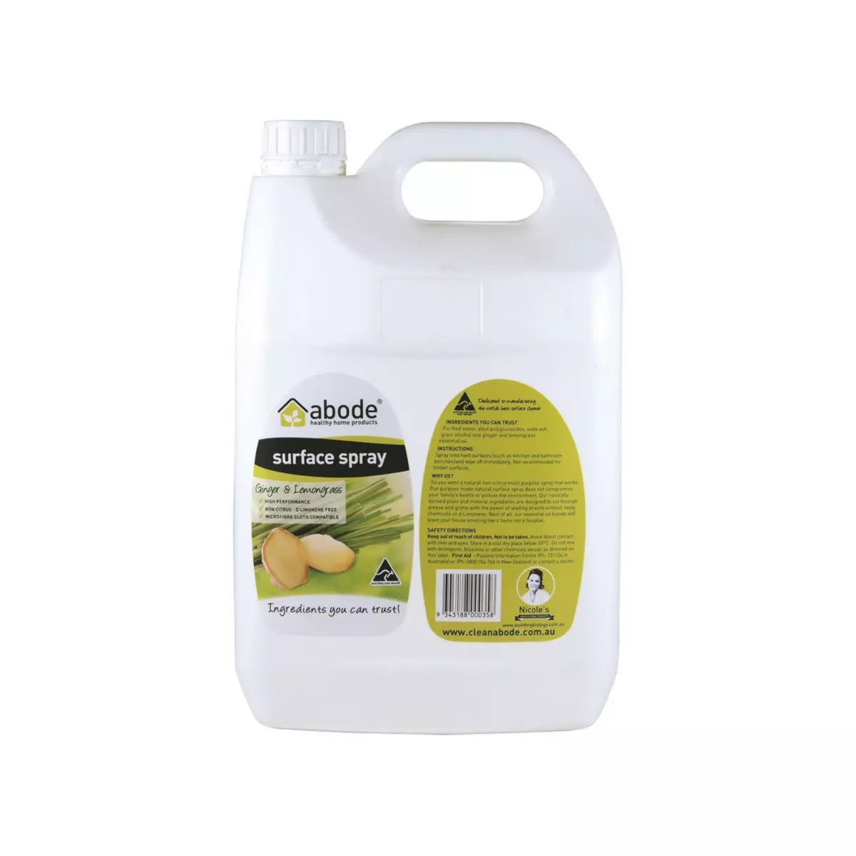 Abode Surface Spray Ginger & Lemongrass [500ml or 5L]-The Living Co.