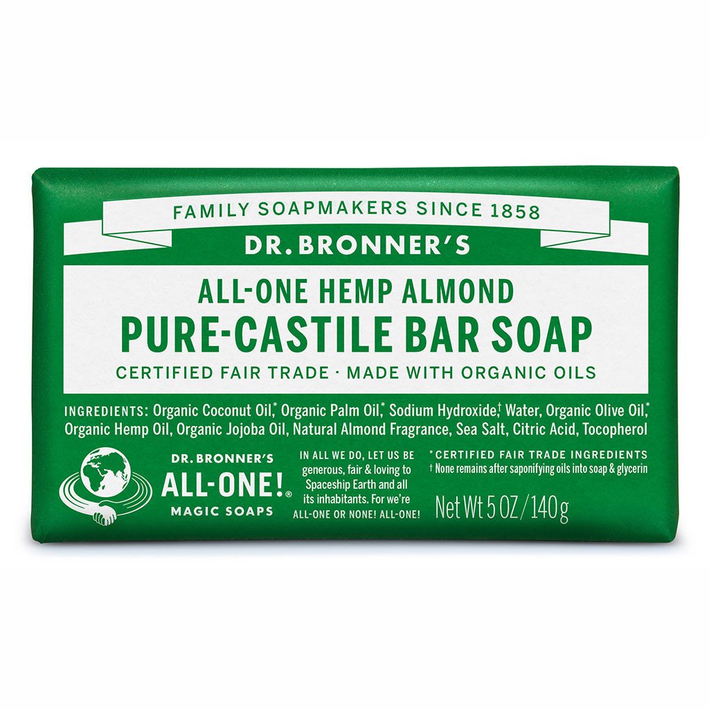 Dr. Bronner's Pure Castile Bar Soap Almond 140g-The Living Co.