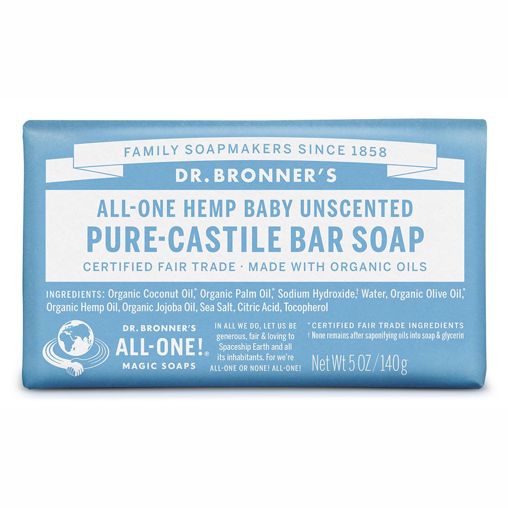 Dr. Bronner's Pure Castile Bar Soap Baby Unscented 140g-The Living Co.