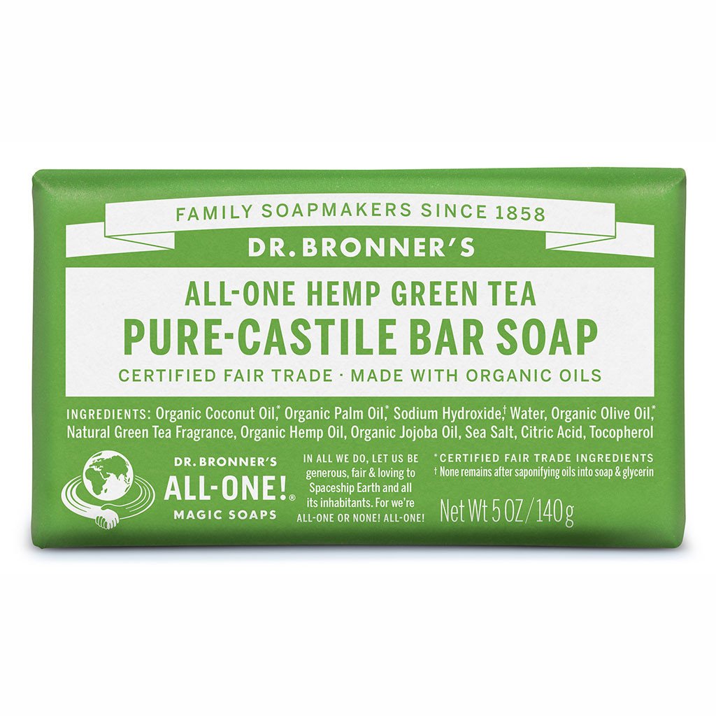 Dr. Bronner's Pure Castile Bar Soap Green Tea 140g-The Living Co.