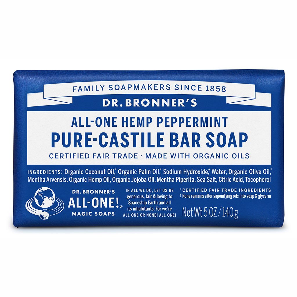 Dr. Bronner's Pure Castile Bar Soap Peppermint 140g-The Living Co.
