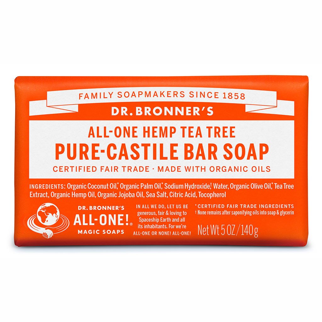 Dr. Bronner's Pure Castile Bar Soap Tea Tree 140g-The Living Co.