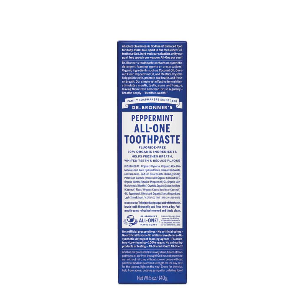 Dr. Bronner's All-One Toothpaste Peppermint 140g-The Living Co.