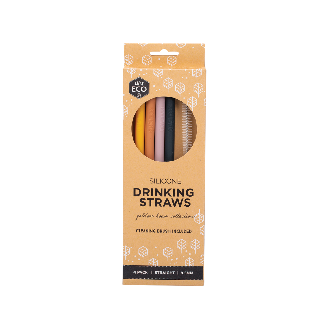 Ever Eco Silicone Straws - Straight Golden Hour 4pk-The Living Co.