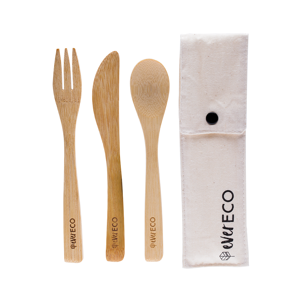 Ever Eco Bamboo Cutlery Set With Organic Cotton Pouch-The Living Co.