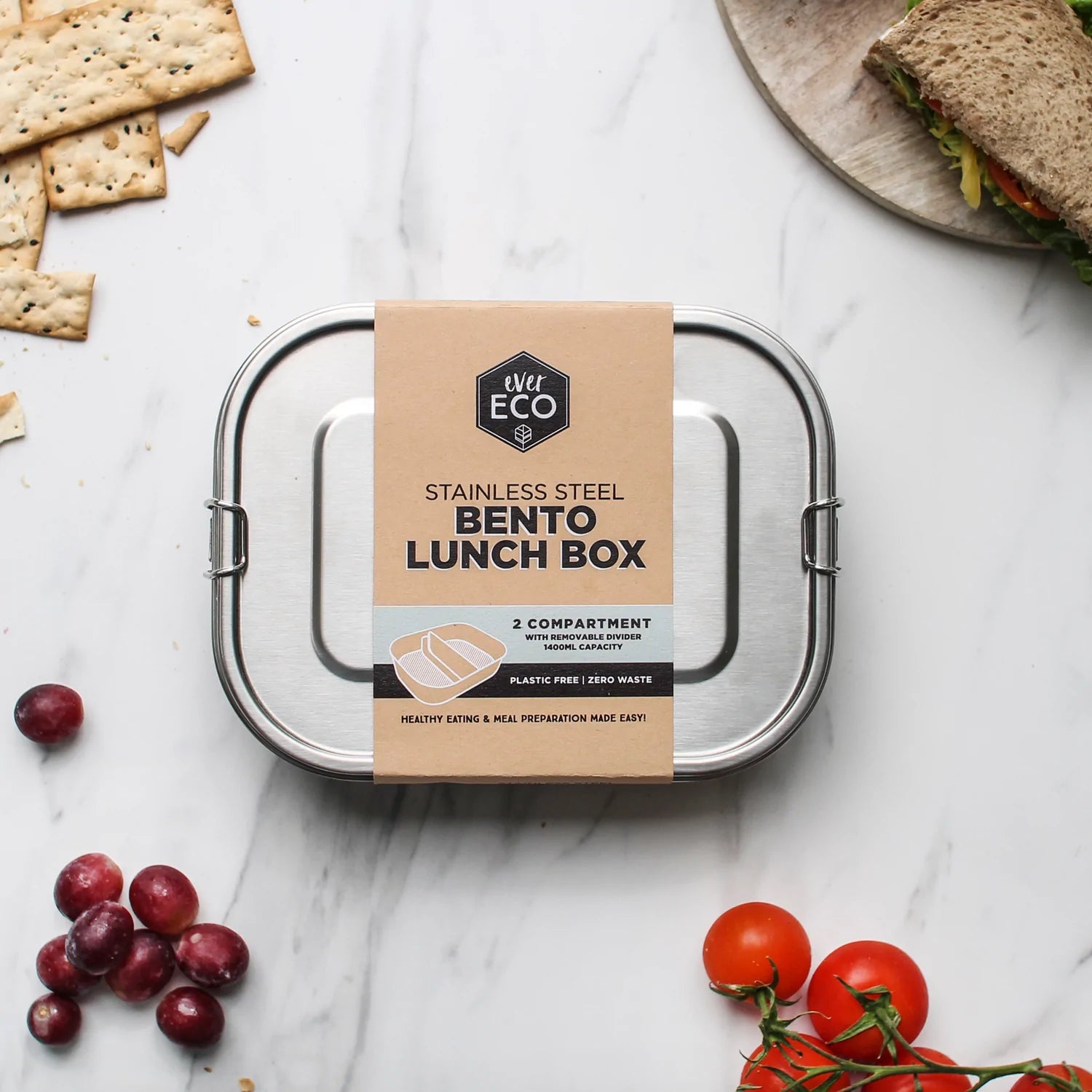 Ever Eco Bento Box 2 Compartments with Removable Divider 1400ml-The Living Co.