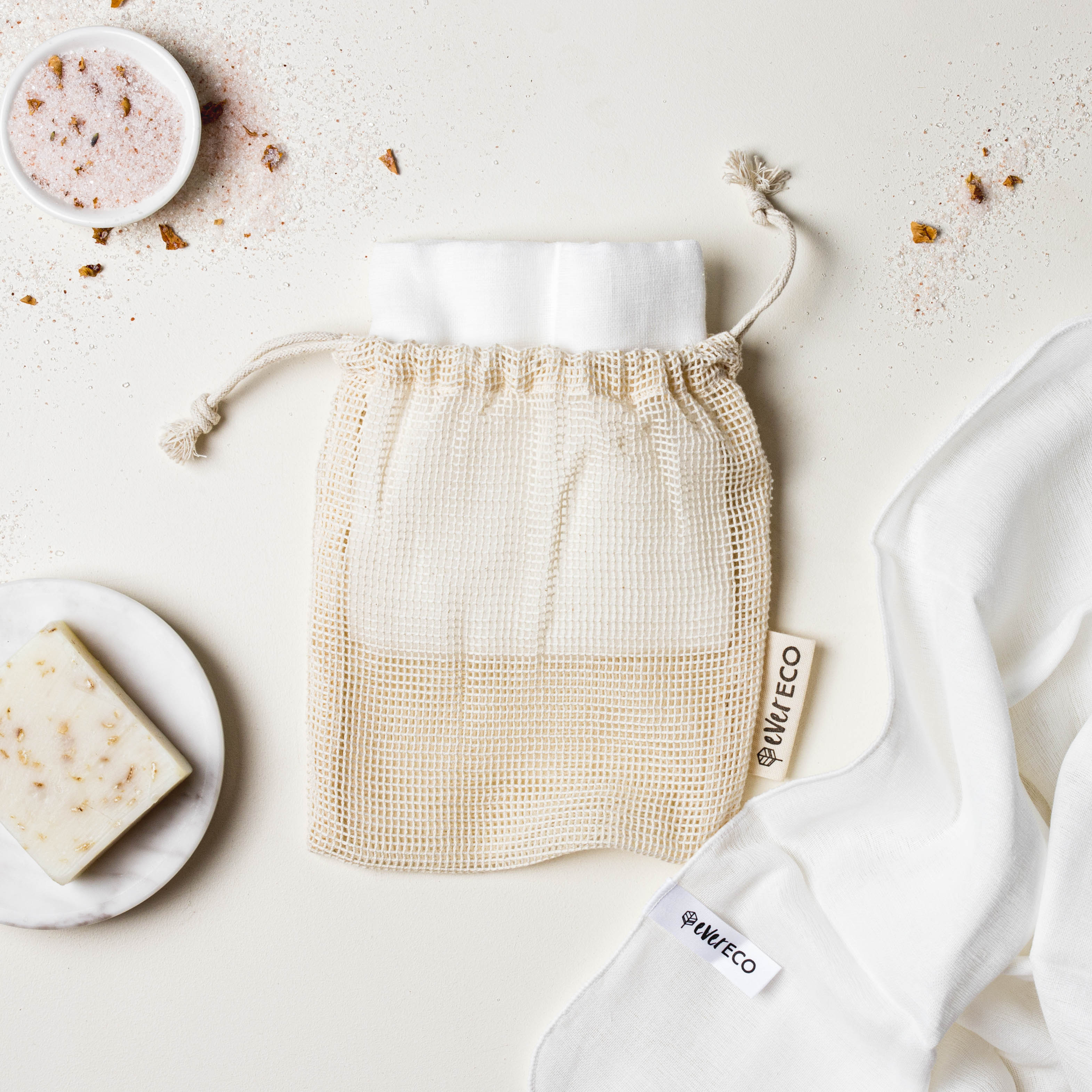 Ever Eco Muslin Facial Cloths With Cotton Wash Bag-The Living Co.