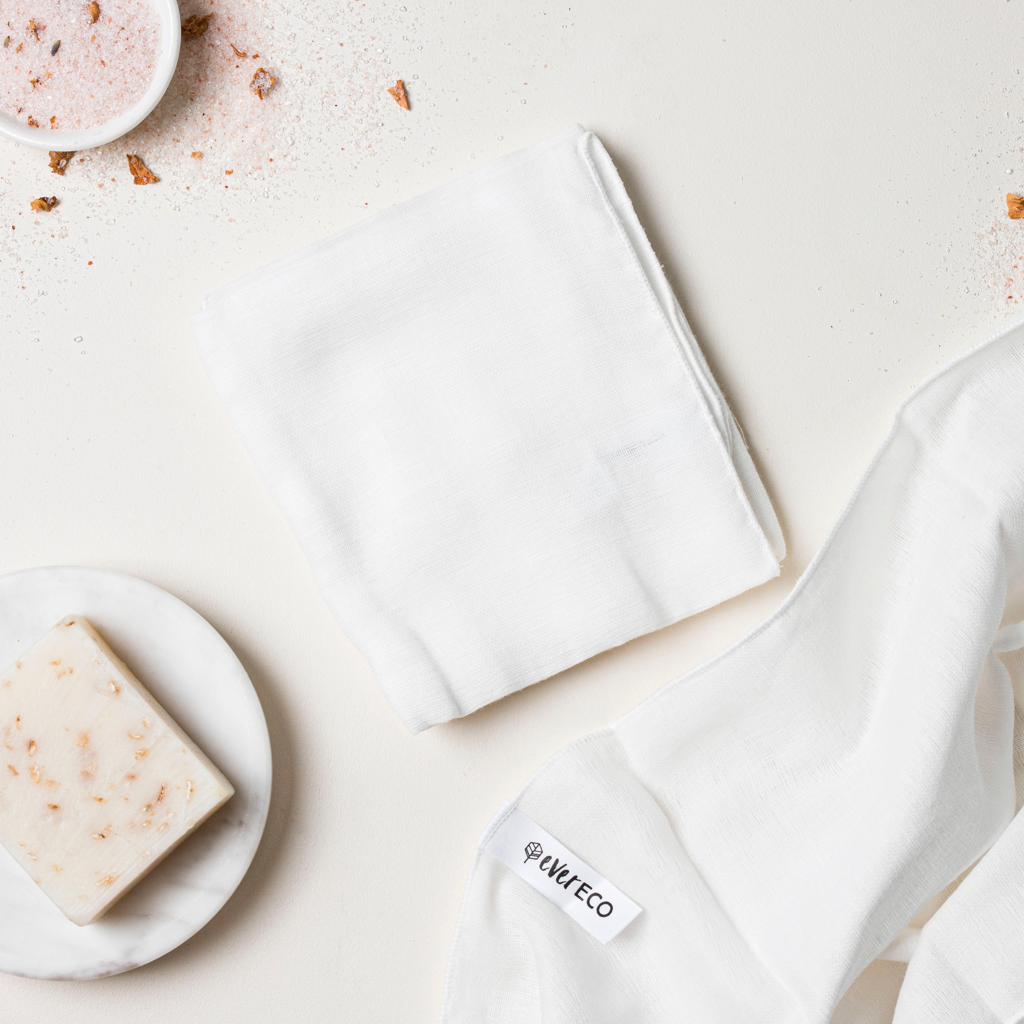 Ever Eco Muslin Facial Cloths With Cotton Wash Bag-The Living Co.