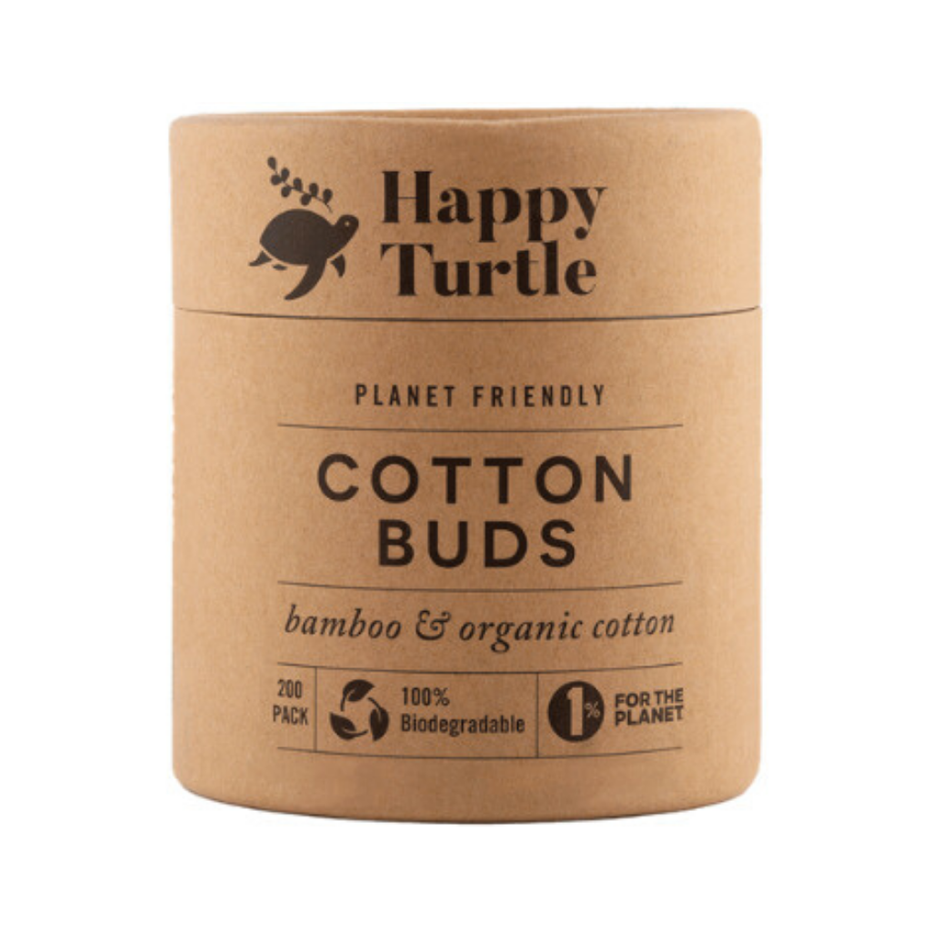 Happy Turtle Organic Cotton & Bamboo Cotton Buds - 200pc Container-The Living Co.