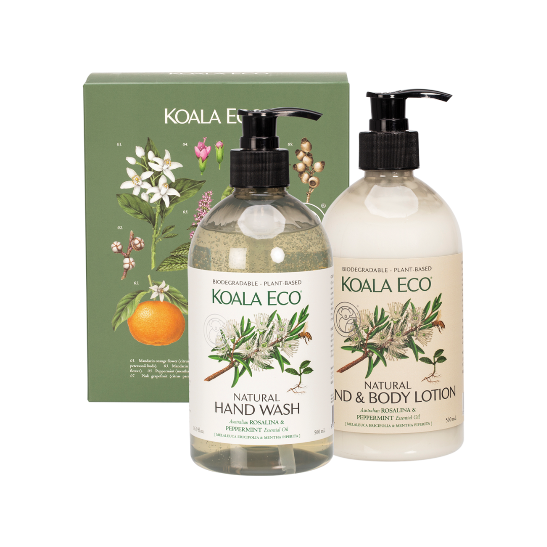 Koala Eco Hand Wash & Body Lotion Gift Pack Rosalina & Peppermint-The Living Co.