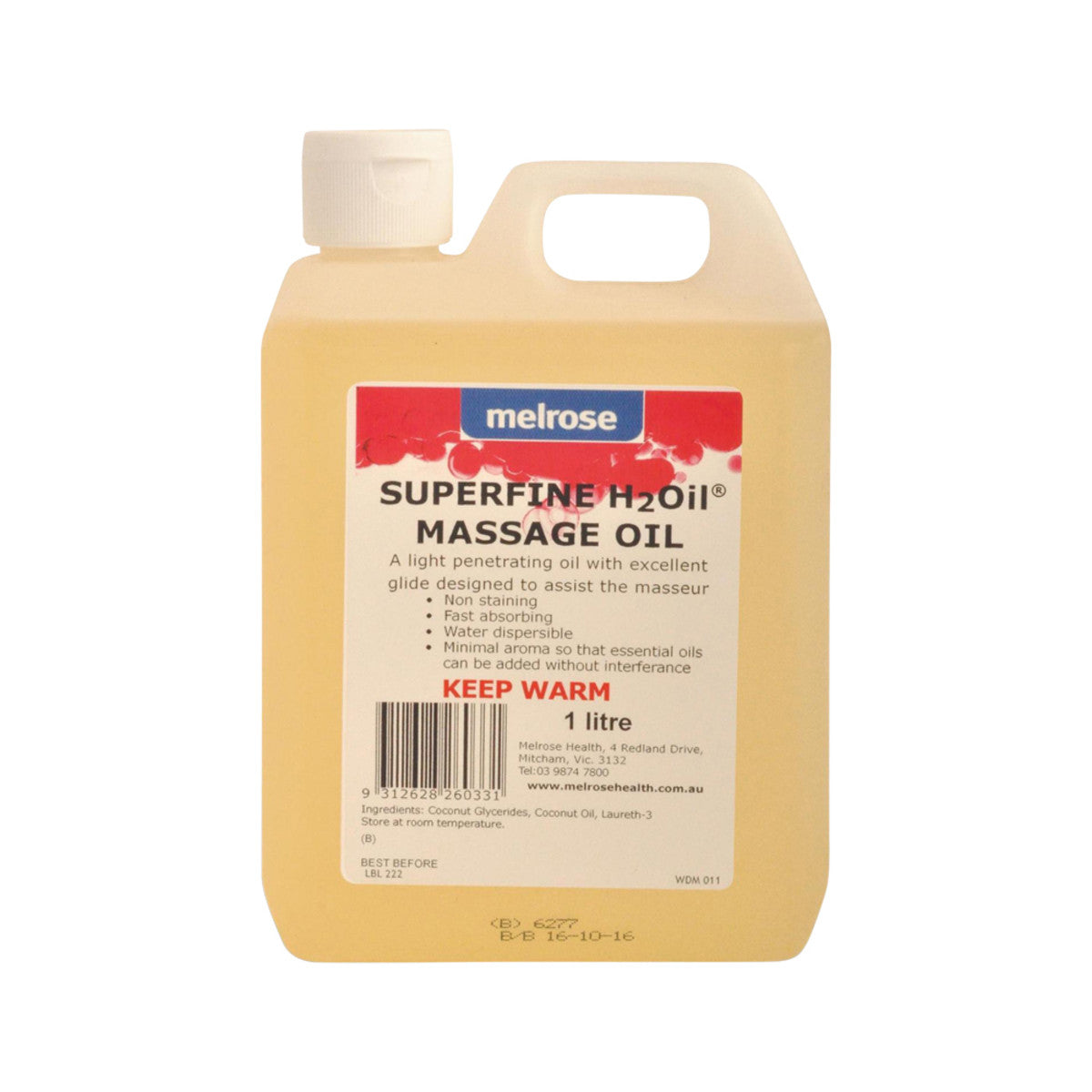 Melrose H2Oil Superfine Massage Oil 1L-The Living Co.