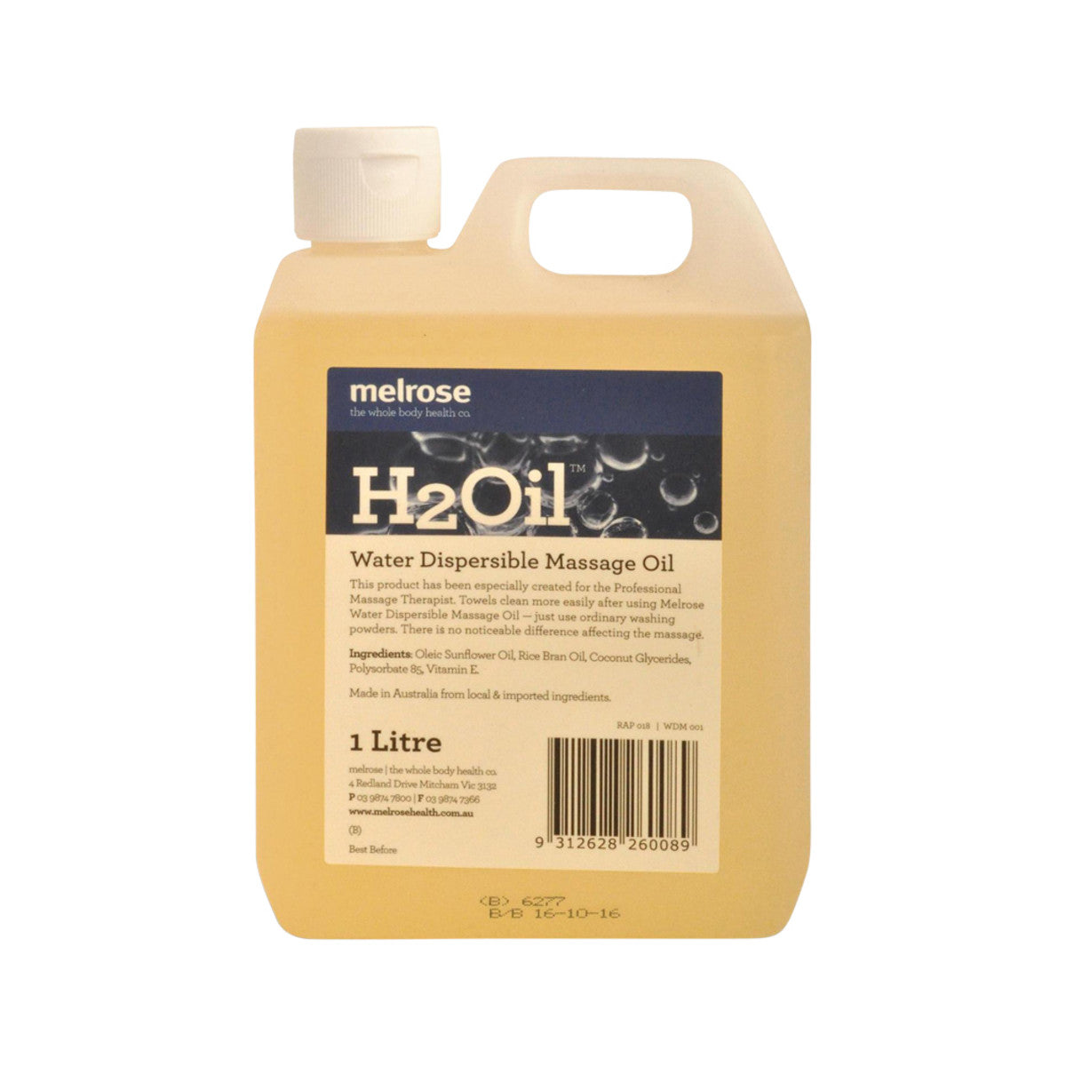 Melrose H2Oil Water Dispersible Massage Oil 1L-The Living Co.