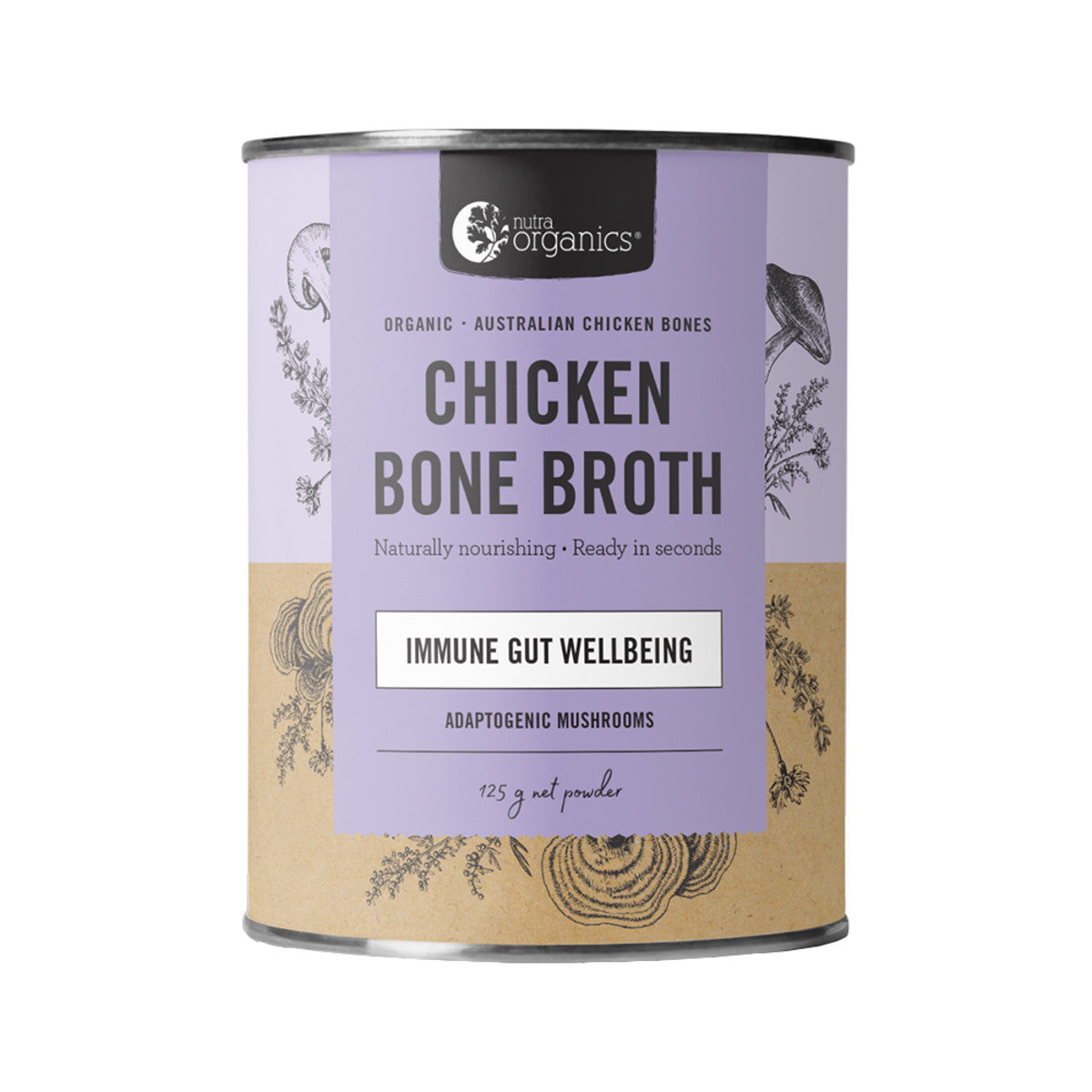 Nutra Organics Chicken Bone Broth Organic Adaptogenic Mushrooms-The Living Co.