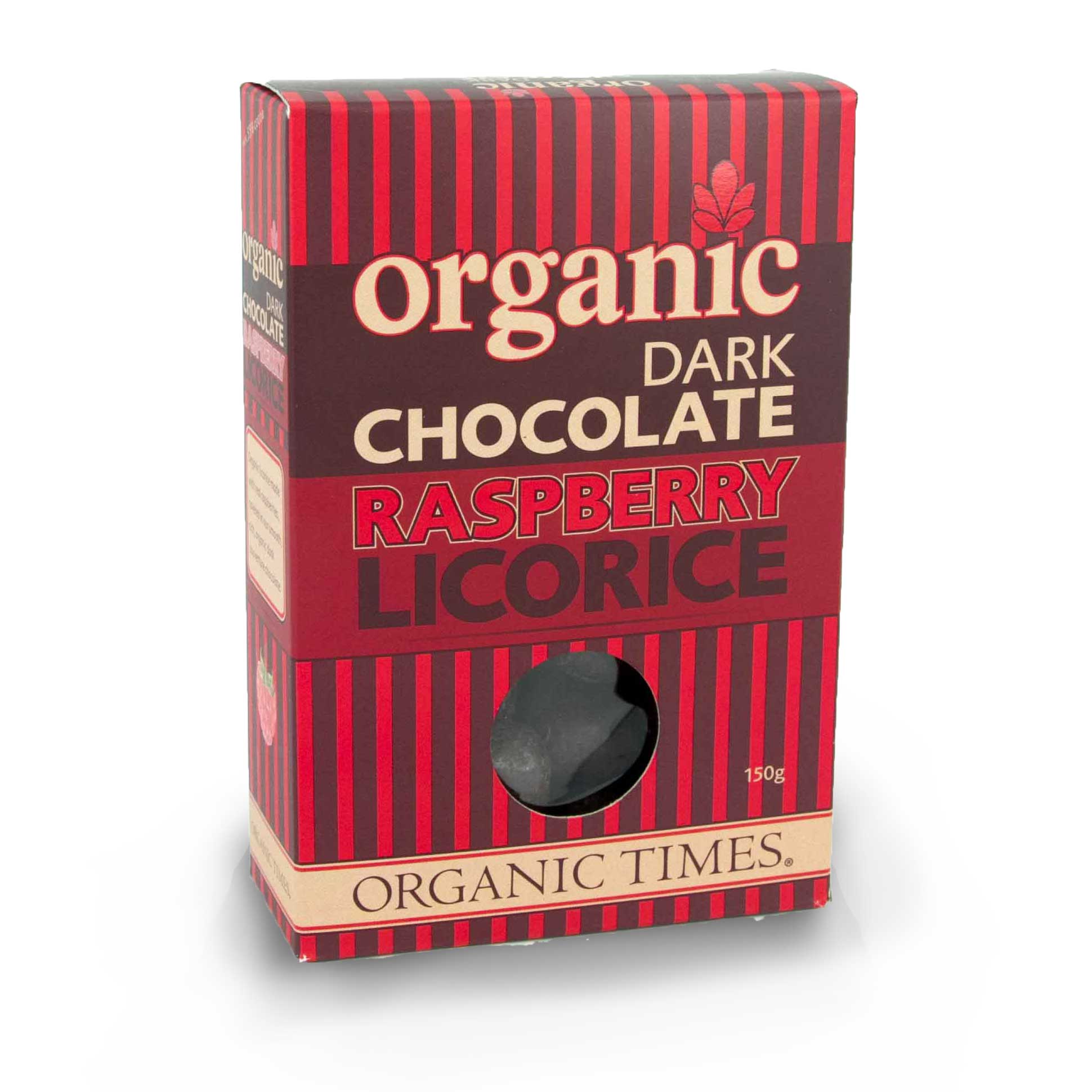 Organic Times Dark Chocolate Raspberry Licorice 150g-The Living Co.