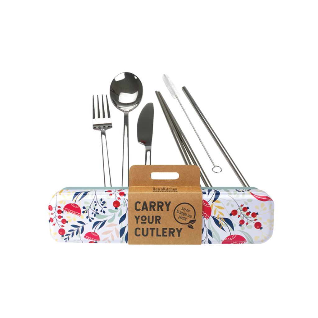 RetroKitchen Carry Your Cutlery - Botanical Stainless Steel Cutlery Set-The Living Co.