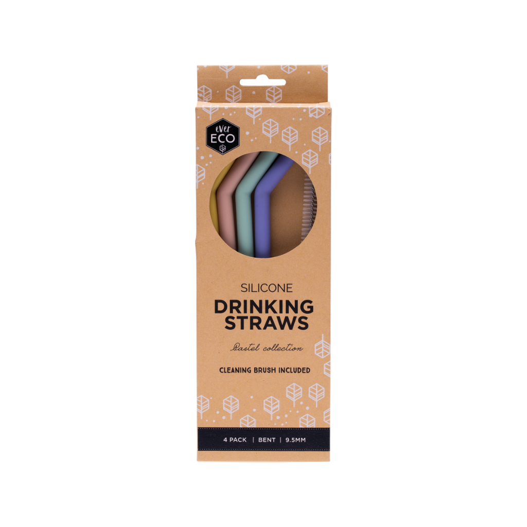 Ever Eco Silicone Drinking Straws - Spring Pastels Bent 4pk-The Living Co.