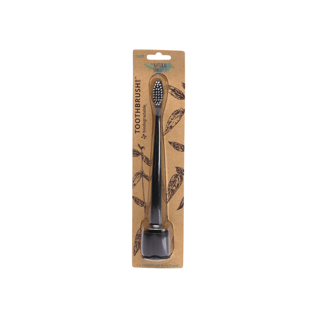 NFco Bio Toothbrush & Stand Soft - Pirate Black-The Living Co.