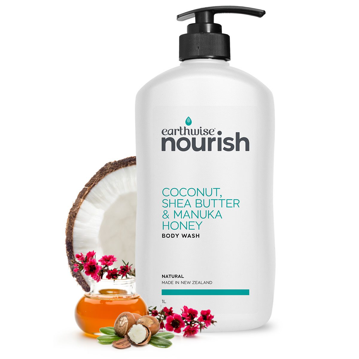 Earthwise Nourish Body Wash Coconut, Shea Butter & Manuka Honey 1L-The Living Co.