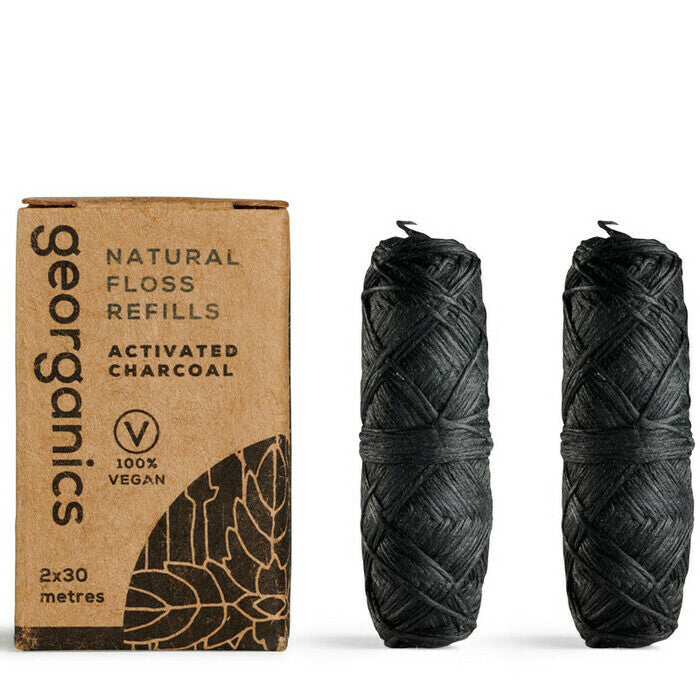 Georganics Natural Floss Refill - Minty Charcoal [2 x 30m rolls]-The Living Co.
