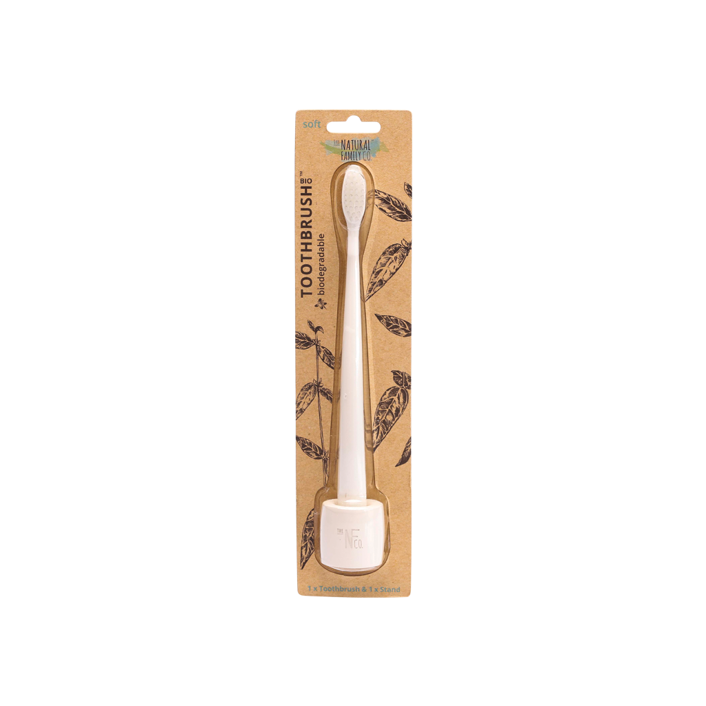 NFco Bio Toothbrush & Stand Soft - Ivory Desert-The Living Co.